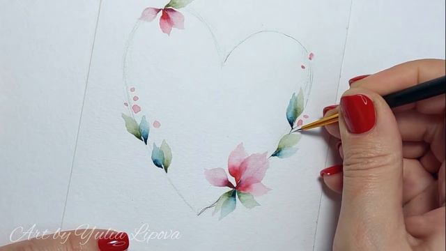 Сердце с цветами акварелью смотреть онлайн