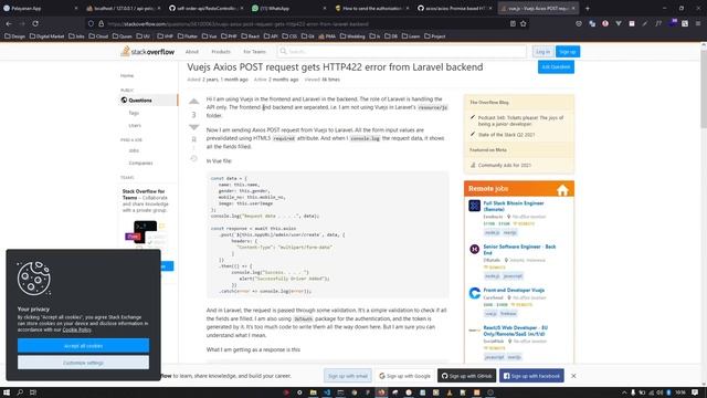 Error response 422 Unprocessable Entity Vue Laravel Axios смотреть онлайн