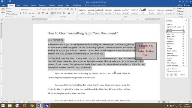 How To Clear Formatting From Entire Text in Documents in Microsoft Word 2016 Tutorial смотреть онлайн