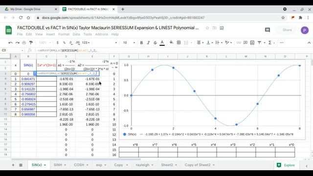 FACTDOUBLE vs FACT SIN(x) Taylor Maclaurin SERIESSUM Expansion & LINEST Polynomial Regression Excel смотреть онлайн