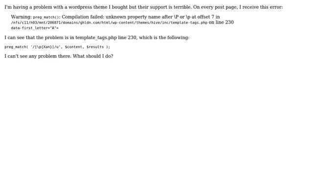 Wordpress: Preg_Match(): compilation failed unknown property name смотреть онлайн