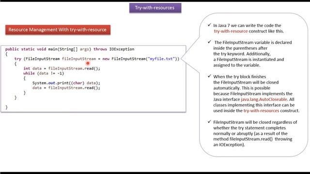 Try with resources | Java Exception handling смотреть онлайн