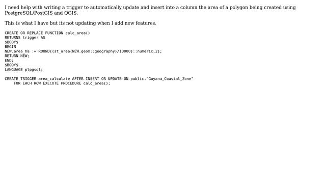 GIS: Trigger to automatically calculating area when adding polygon in Postgis смотреть онлайн
