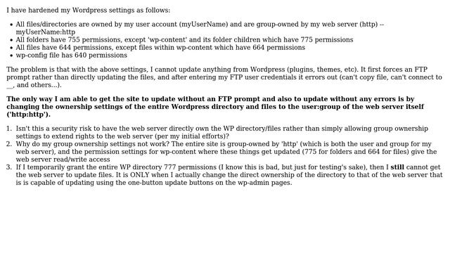 Wordpress: Group ownership permissions don't allow web server to update Wordpress content смотреть онлайн
