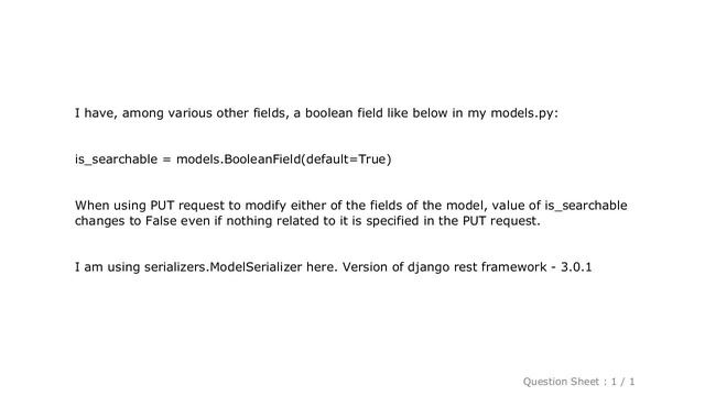 Django : djangorestframework - Boolean field with default value True changes to False смотреть онлайн