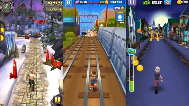 Temple Run 2 Frozen Festival Vs Subway Surfers Seattle Vs Angry Gran Run - Endless Run Gameplay смотреть онлайн