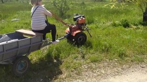 первый выезд на мотоблоке с прицепом