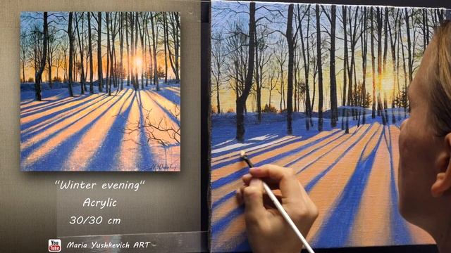 Painting a Winter Landscape with Acrylic. Winter Evening | Пишем акрилом, зимний пейзаж. смотреть онлайн