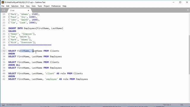 Урок 21.Объединение запросов в MySQL. Оператор UNION смотреть онлайн