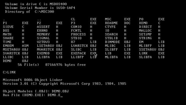 Microsoft C/C++ 3.0 in 1985. Microsoft C Compiler compile the C files. смотреть онлайн