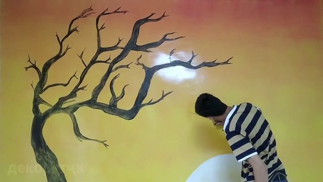 как нарисовать дереву и птицы на стене роспись дереву / кашидани дарахт ва парандахо да девор смотреть онлайн