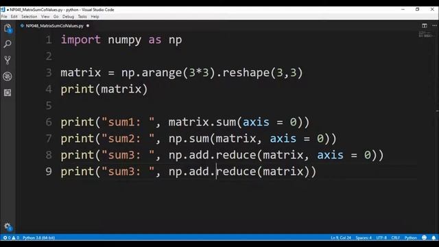 numpy matrix sum column values смотреть онлайн