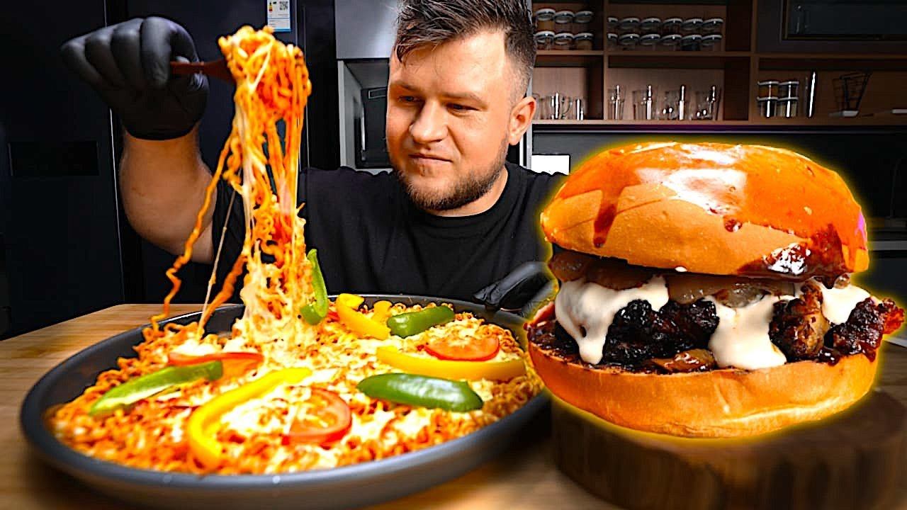 RIBS BURGER, BAKED CHEESE NOODLES, ASMR MUKBANG, АСМР МУКБАНГ, 먹방, 大食い, たべる