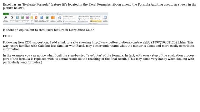 LibreOffice Calc equivalent to Excel "Evaluate Formula" feature смотреть онлайн