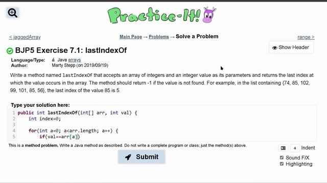 Java Practice It | Exercise 7.1: lastIndexOf | arrays, array basics смотреть онлайн