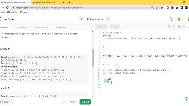Leetcode 2225 : Find Players With Zero or One Losses | Hashmaps | C++ смотреть онлайн