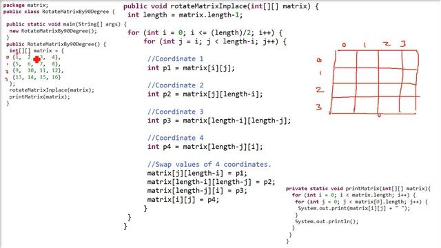 Rotate square matrix by 90 degrees Inplace Java Program смотреть онлайн