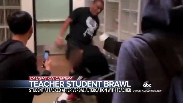 Violent brawl between teacher and student in California classroom смотреть онлайн