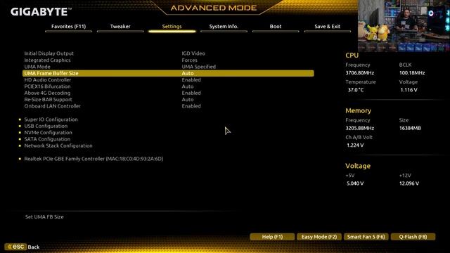 How to adjust VRAM Gigabyte b550 BIOS Ryzen 4650g смотреть онлайн