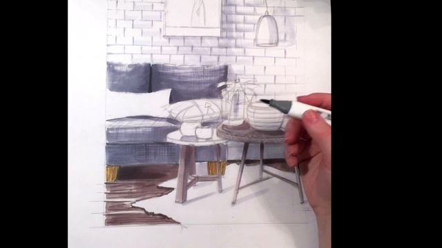 Интерьерный эскиз маркерами. Interior sketch markers / TIMELAPSE / Скетчинг смотреть онлайн