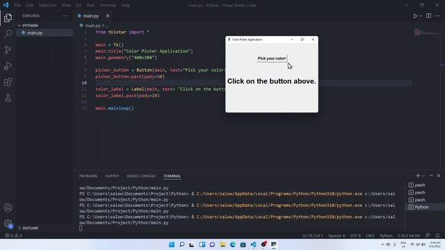 Python hex color picker with GUI using Tkinter in Visual Studio Code смотреть онлайн