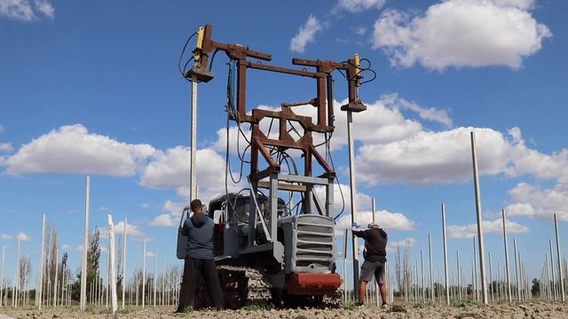 Установка столбов (шпалер) с помощью крупногабаритной техники ДТ75 (двухсторонний Столбосав) смотреть онлайн