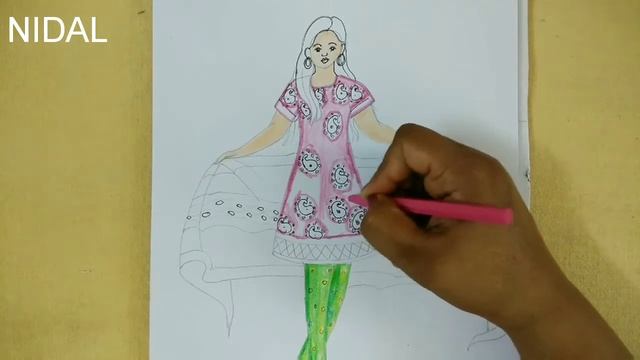 #NIDAL_Drawing. fashion designing Drawing. girl with salwar kurti. fashion show Drawing. designer смотреть онлайн