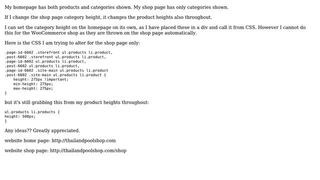 Wordpress: CSS - Change height of Storefront / WooCommerce product categories, but not products смотреть онлайн