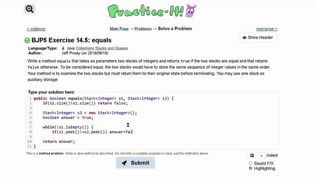 Java Practice It | Exercise 14.5: equals | Collections, #stacks and #queues , stacks, queues смотреть онлайн