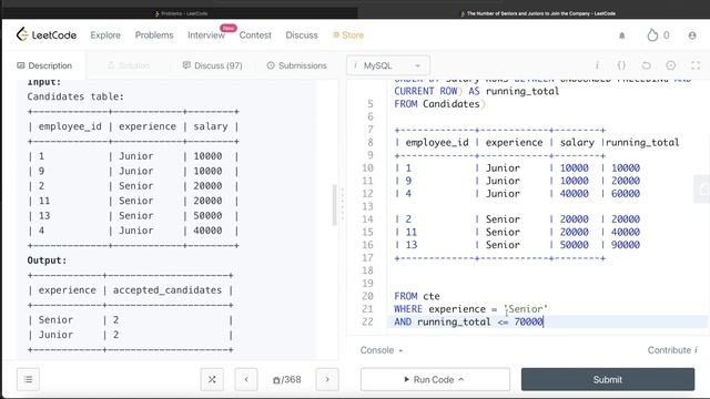 LeetCode Hard 2004 "Number of Seniors and Juniors" Wayfair Interview SQL Question With Explanation смотреть онлайн