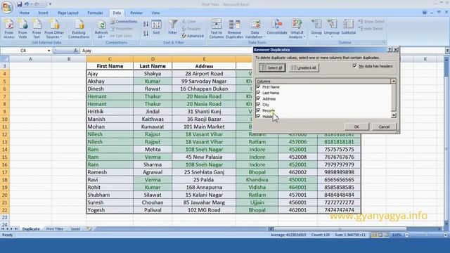 How to Remove Duplicate Data in MS Excel 2007 in Hindi Part 33 смотреть онлайн