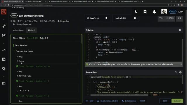 Codewars 7 kyu Sum of Integers in String Javascript смотреть онлайн