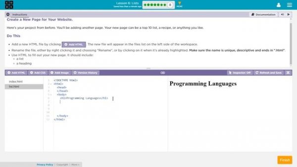 Lists - Lesson 6.8 Tutorial with Answers - Code.org Web Development
