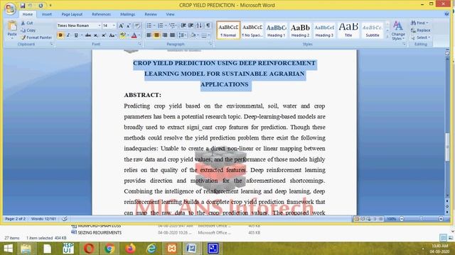 CROP YIELD PREDICTION USING DEEP REINFORCEMENT LEARNING MODEL -PYTHON PROJECT 2020 смотреть онлайн