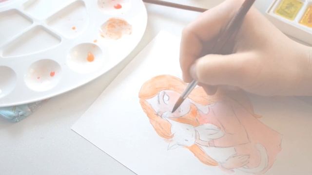 Как нарисовать девочку / Рисую девочку с котенком акварелью смотреть онлайн