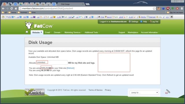видеокурс о хостинге FatCow, Disk Usage (Использование дисков) смотреть онлайн