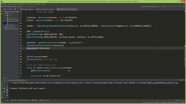 OpenGL in python e03 - triangle with programmable pipeline смотреть онлайн