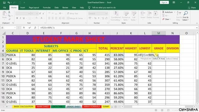 How To Find-Out Percentage,Grade & Division In excel|How To Use Nested If Function|Lesson-10|DK Sir смотреть онлайн