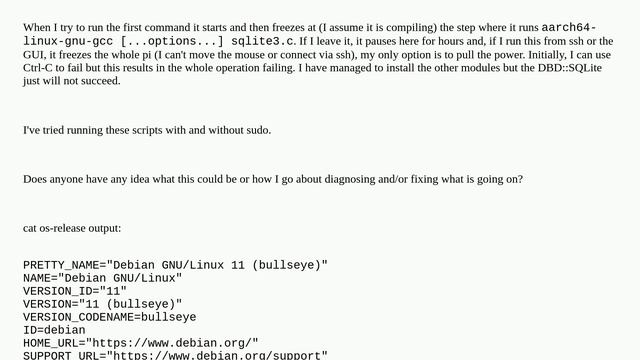 install DBD::SQLite Freezes on aarch64-linux-gnu-gcc sqlite3.c смотреть онлайн