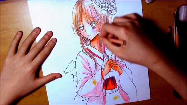 Speed Drawing Anime Girl In Kimono Under Cherry Blossom Trees смотреть онлайн