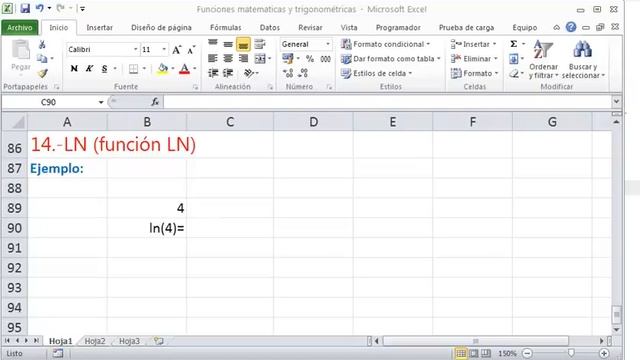 Excel funcion ln (logaritmo neperiano de un número) смотреть онлайн