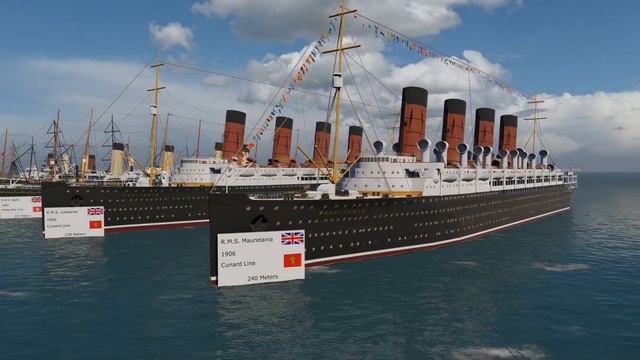 Largest Ocean Liners Length Comparison (3D) смотреть онлайн