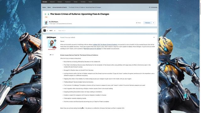 Warframe - The Seven Crimes of Kullervo: Upcoming Fixes & Changes смотреть онлайн