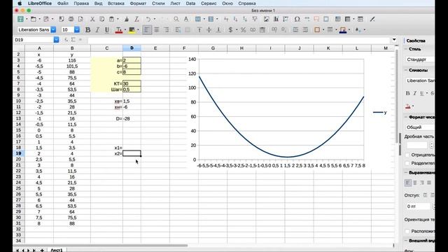 Построение и расчет параболы в электронных таблицах смотреть онлайн