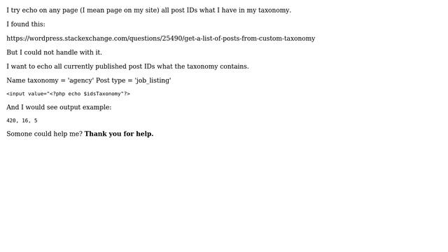 Wordpress: How can I display all post IDs from the taxonomy? смотреть онлайн