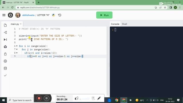 PYTHON PATTERN PROGRAM || PRINT STAR(*) IN LETTER ' M ' PATTERN смотреть онлайн