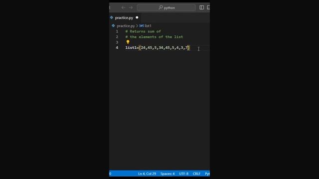 return sum of the elements of the list #python #pythoncode #pythonprogramming #coding смотреть онлайн