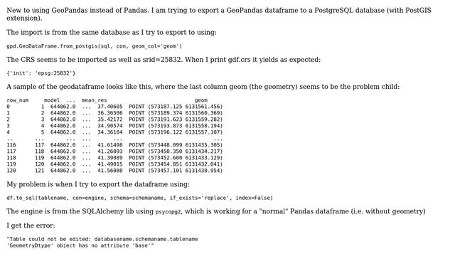 GIS: GeoPandas to PostGIS database смотреть онлайн