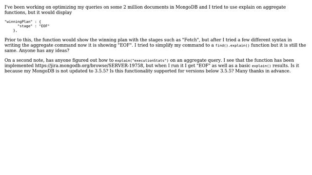 MongoDB explain winning plan shows "EOF" (2 Solutions!!) смотреть онлайн