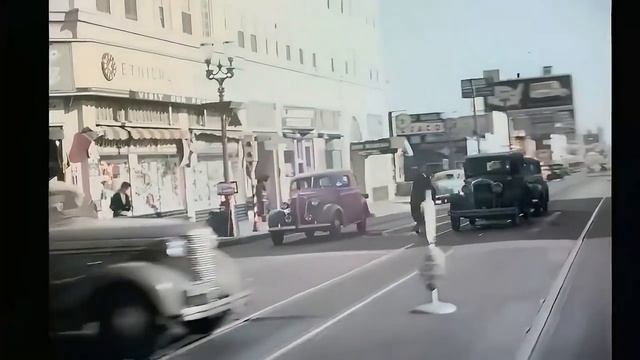 Los Angeles 1940s In Color! Driving Downtown [60fps,Remastered] Added Sound!
